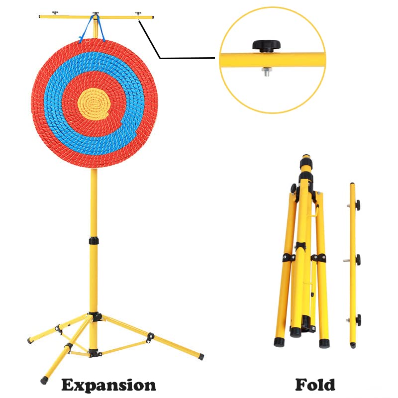 NATUMER archery target stand three-leg stability on uneven ground.