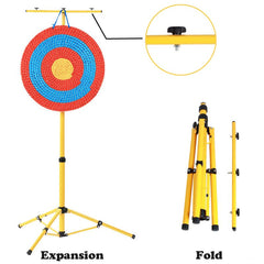 NATUMER archery target stand three-leg stability on uneven ground.