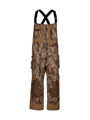 Natural Gear duck hunting bib overall front view showing camouflage and insulation