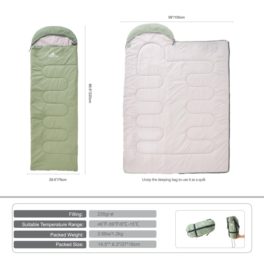 Nature Link sleeping bag hood detail highlights heat retention for cold nights.
