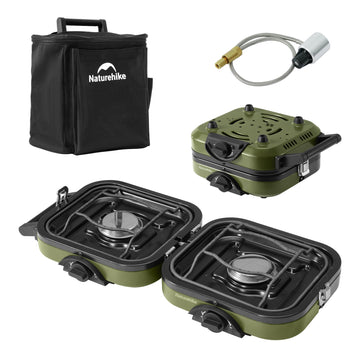 Naturehike 2-burner folding stove closed shows compact travel-ready design for camping