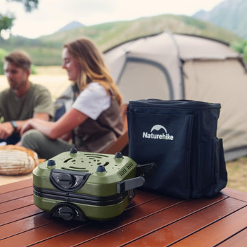 Naturehike ETL-certified 2-burner folding stove with safety certification badge