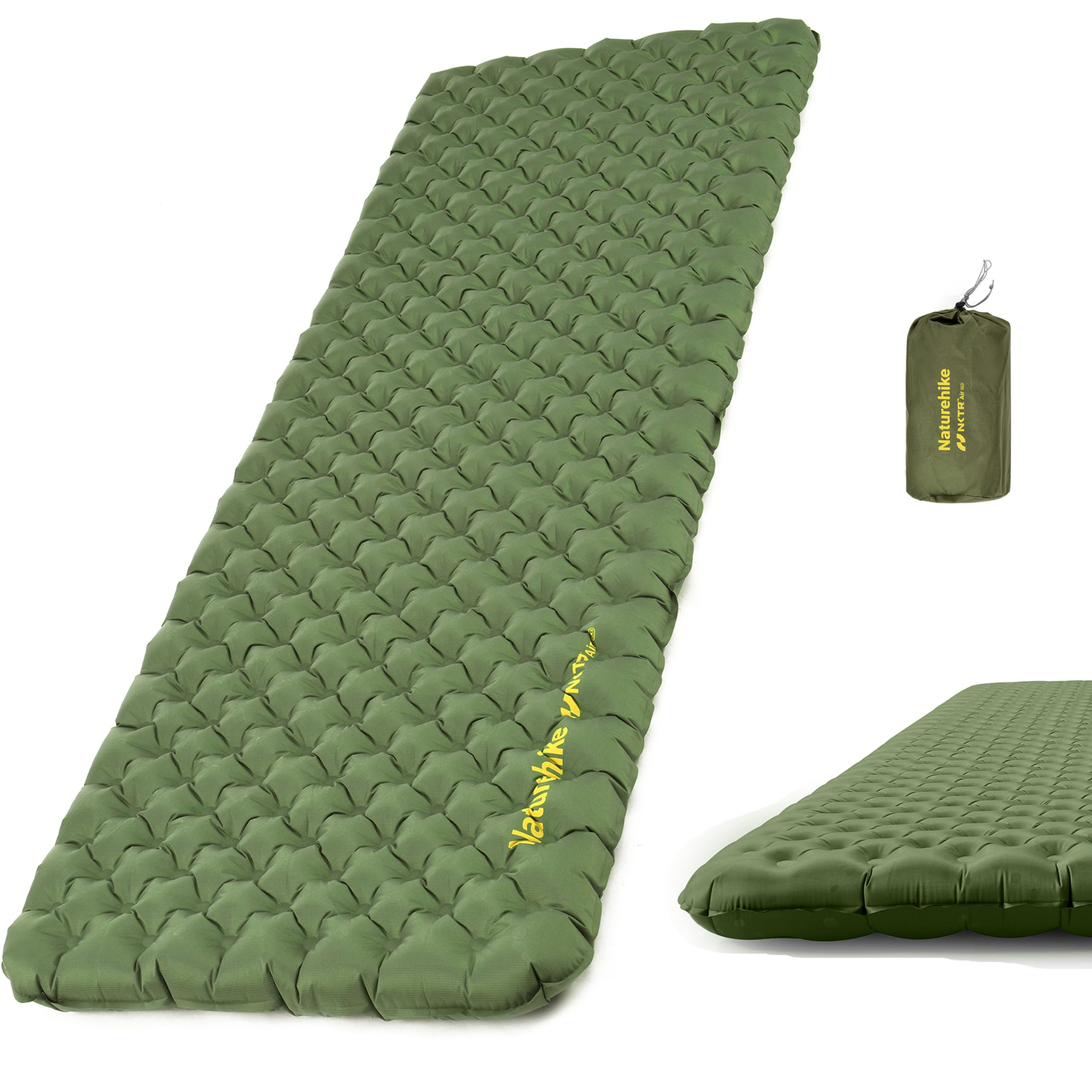 Naturehike 25oz ultralight sleeping pad packed for backpacking, ready for travel.