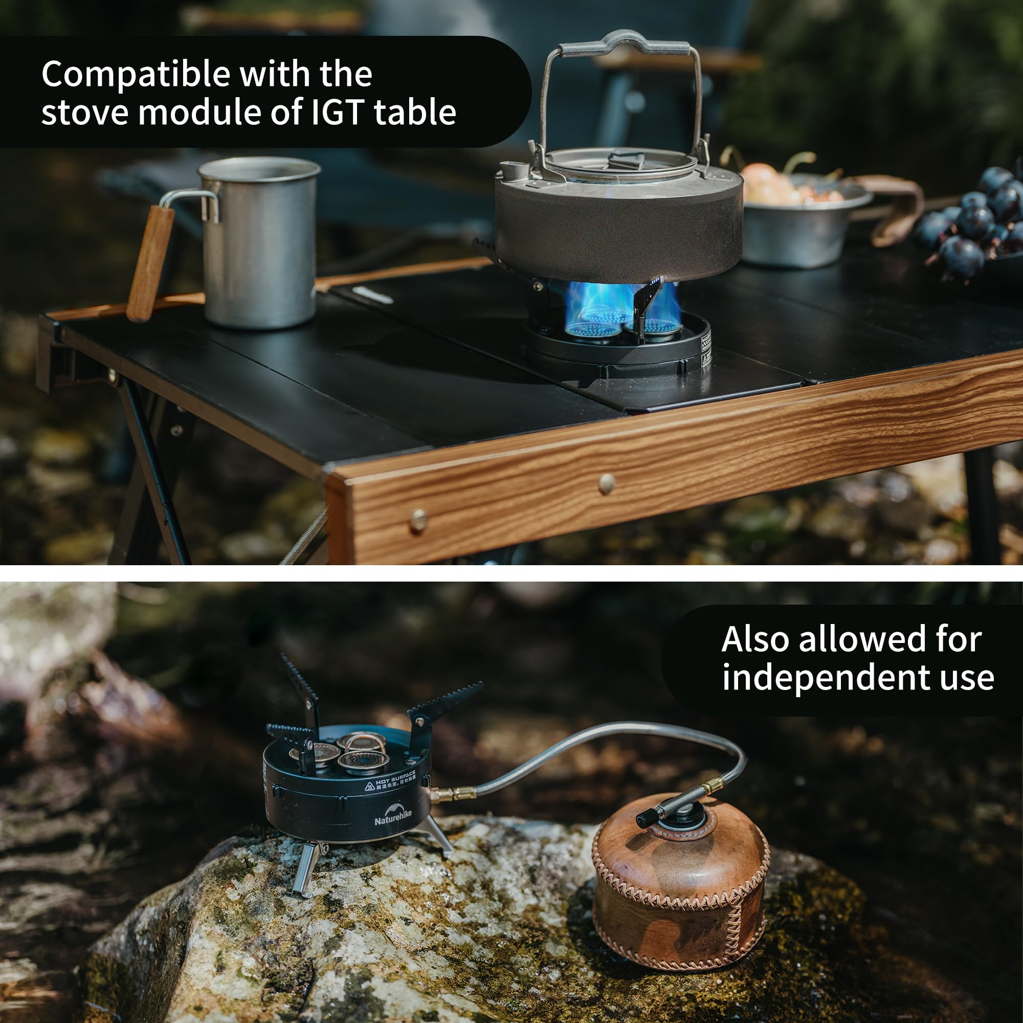 Naturehike three-burner stove with precise control for versatile camp meals.