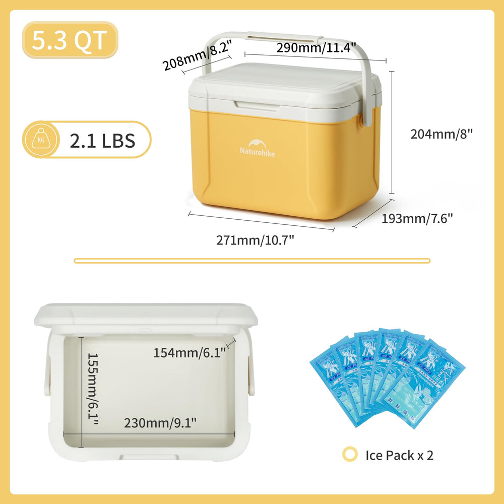 Naturehike 5.3 QT hard cooler portable weight, easy to carry to outdoor events.