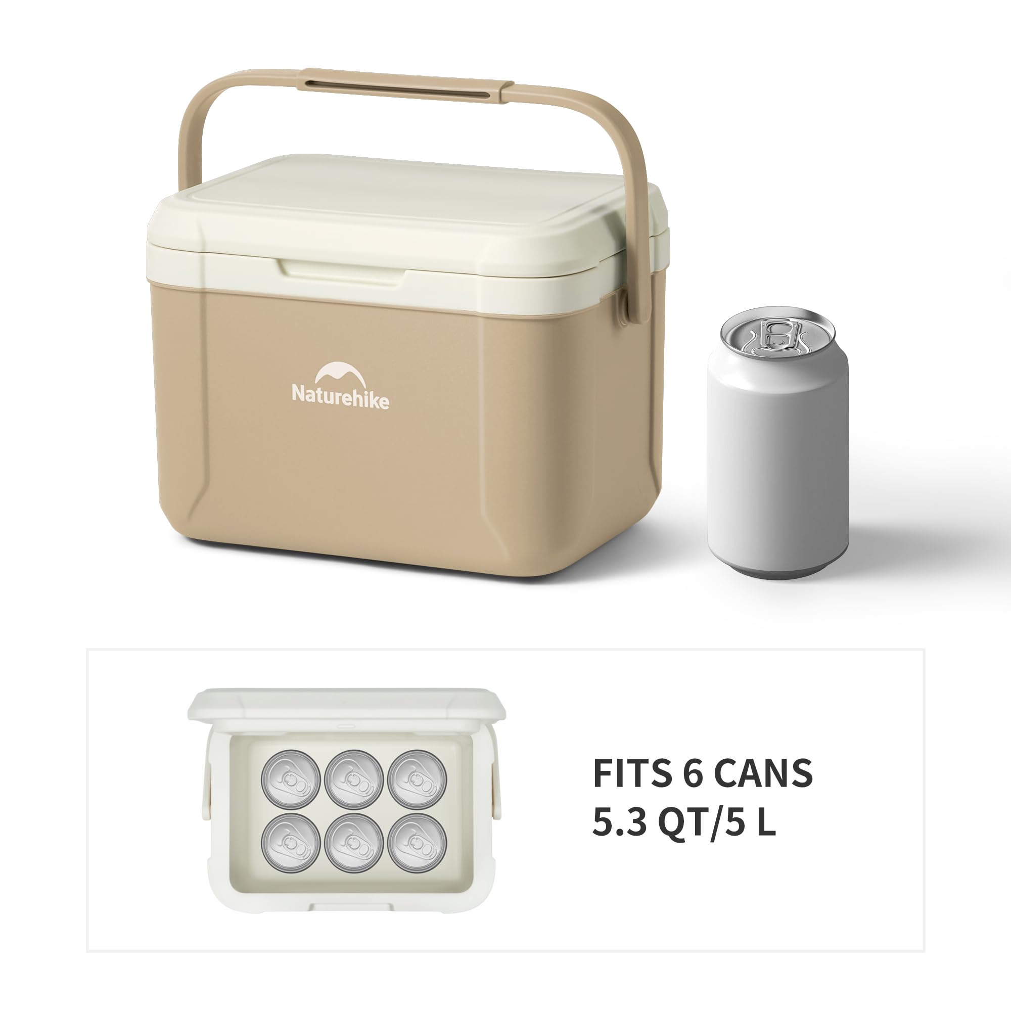 Naturehike 5.3 Qt hard cooler open lid interior displays food-grade lining for safe storage