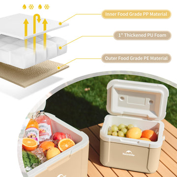 Naturehike 5.3 Qt hard cooler side profile shows compact portability for beach trips