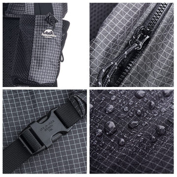 Naturehike 65L back pocket holds shoes for easy campsite transitions.