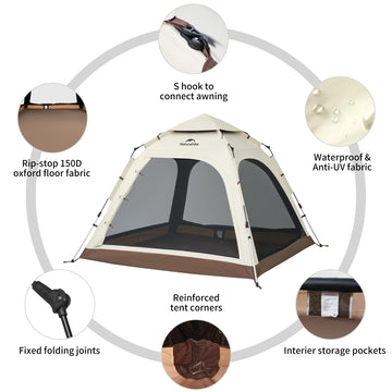 Naturehike Ango included gear shows complete setup with stakes and poles