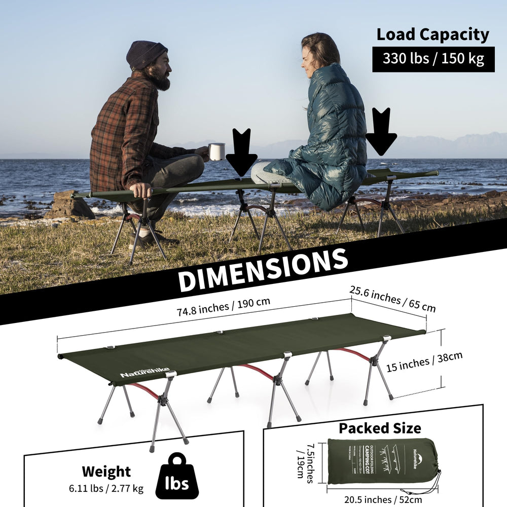 Naturehike ArmyWild cot aluminum frame emphasizes rugged strength for rugged outdoor adventures
