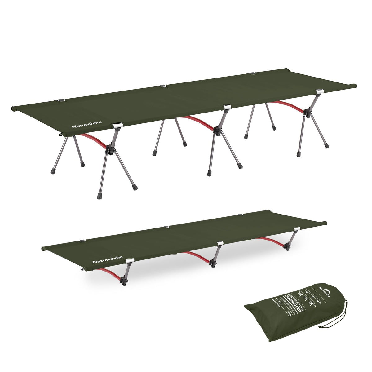 Naturehike ArmyWild cot fully assembled with dual height design for versatile camping comfort
