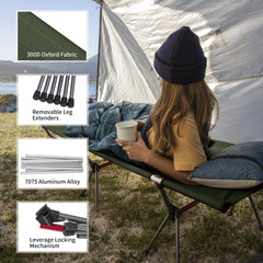 Naturehike ArmyWild cot height choices enabling easier entry and better ground clearance