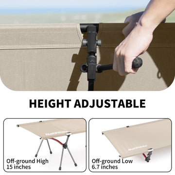 Naturehike ArmyWild cot height options of 6.7 and 15 inches