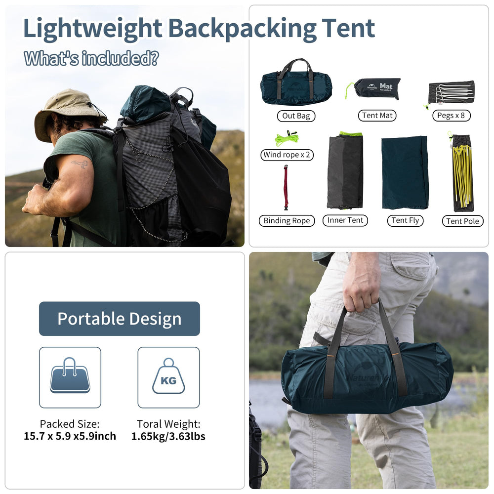 Naturehike bikepacking 1person tent compact packed size fits in small bike packs.