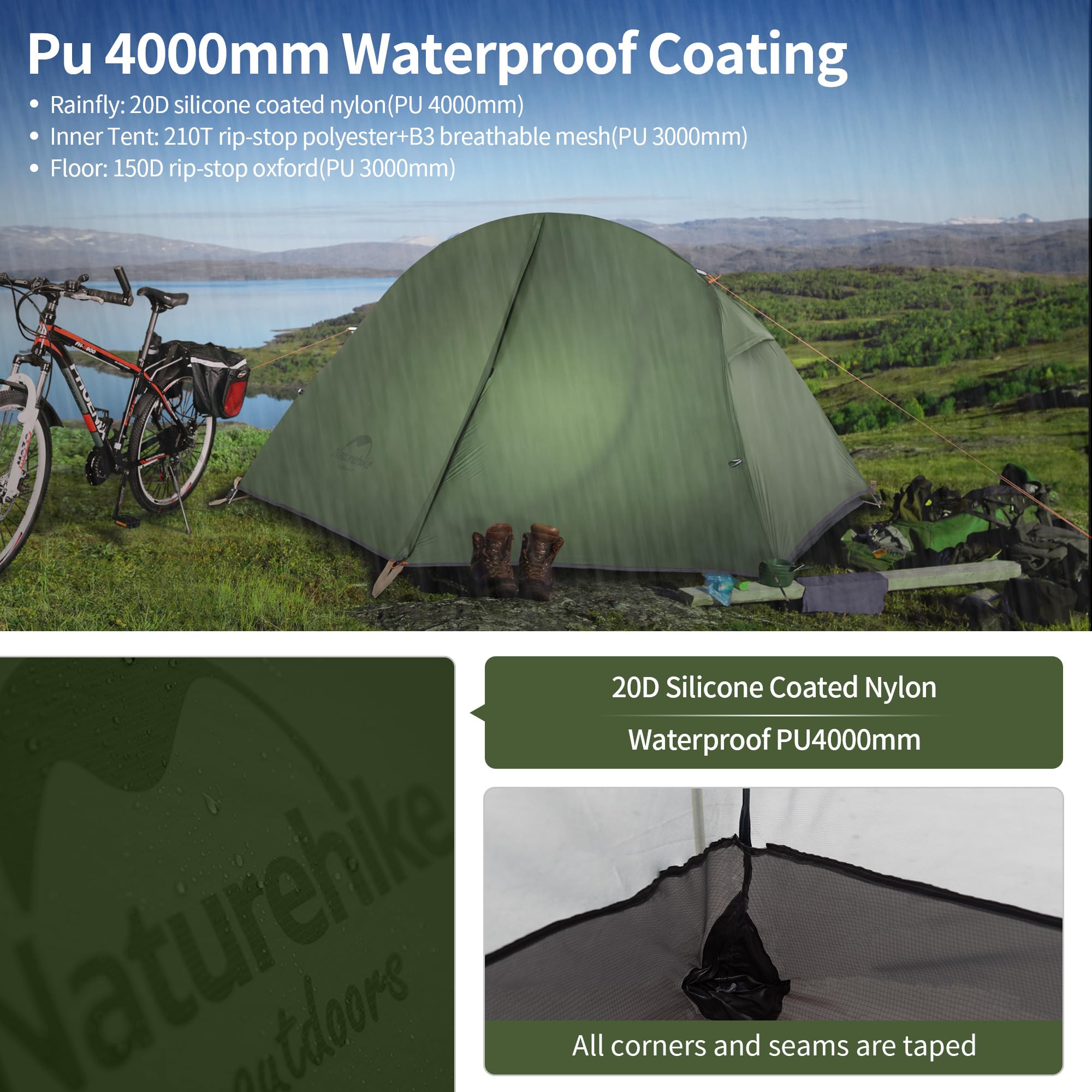 Naturehike bikepacking compact packed size fits in small backpacks.