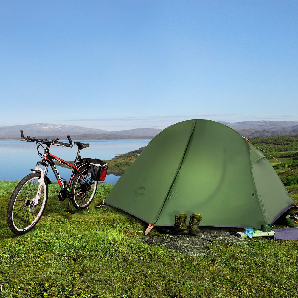 Naturehike bikepacking freestanding tent with poles enables quick setup on varied terrain.