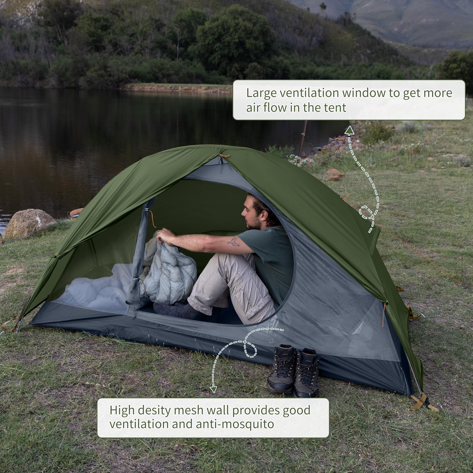 Naturehike bikepacking roomy interior provides headroom for comfortable seating.