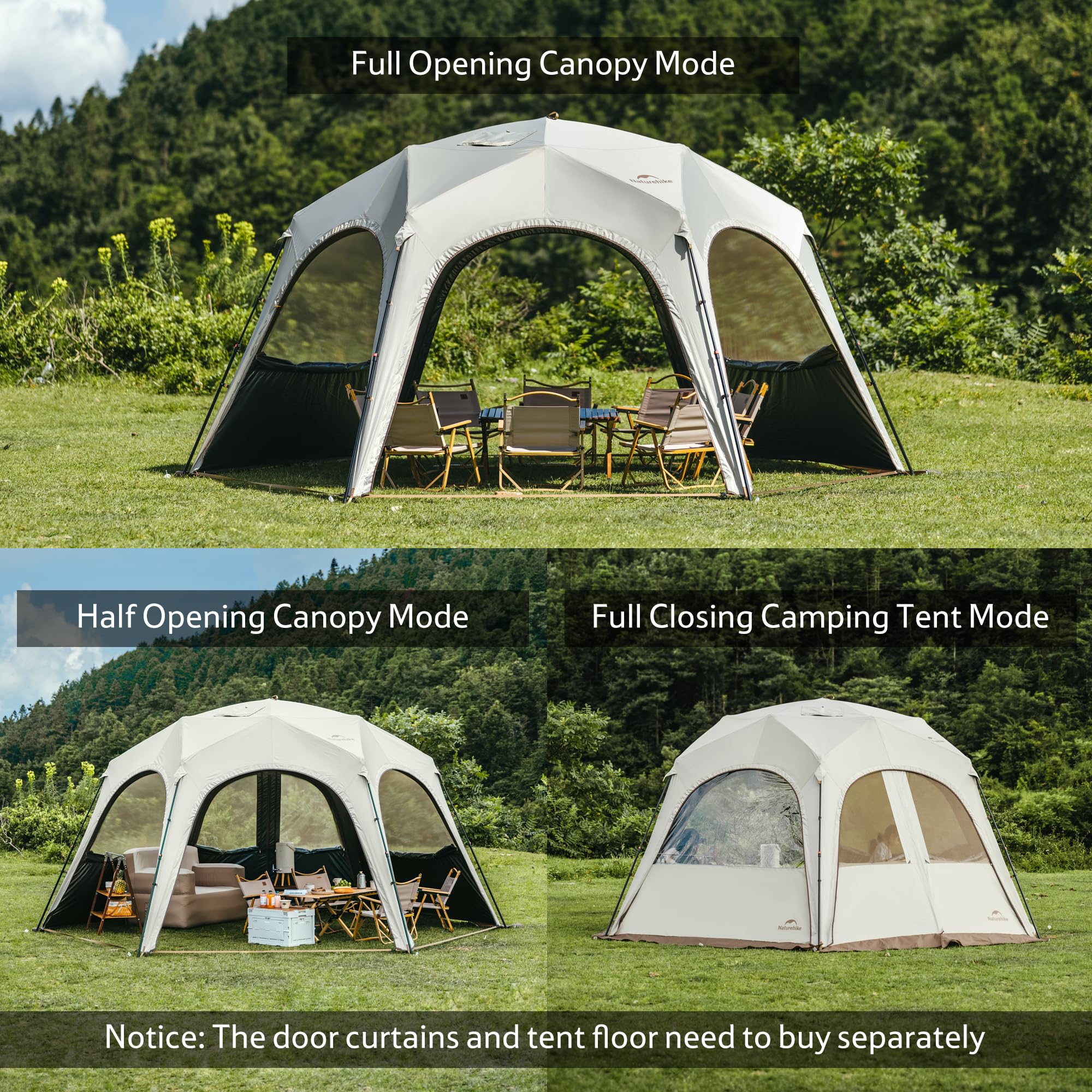 Naturehike Cloud Boundar hexagonal gazebo interior space fits eight to ten people