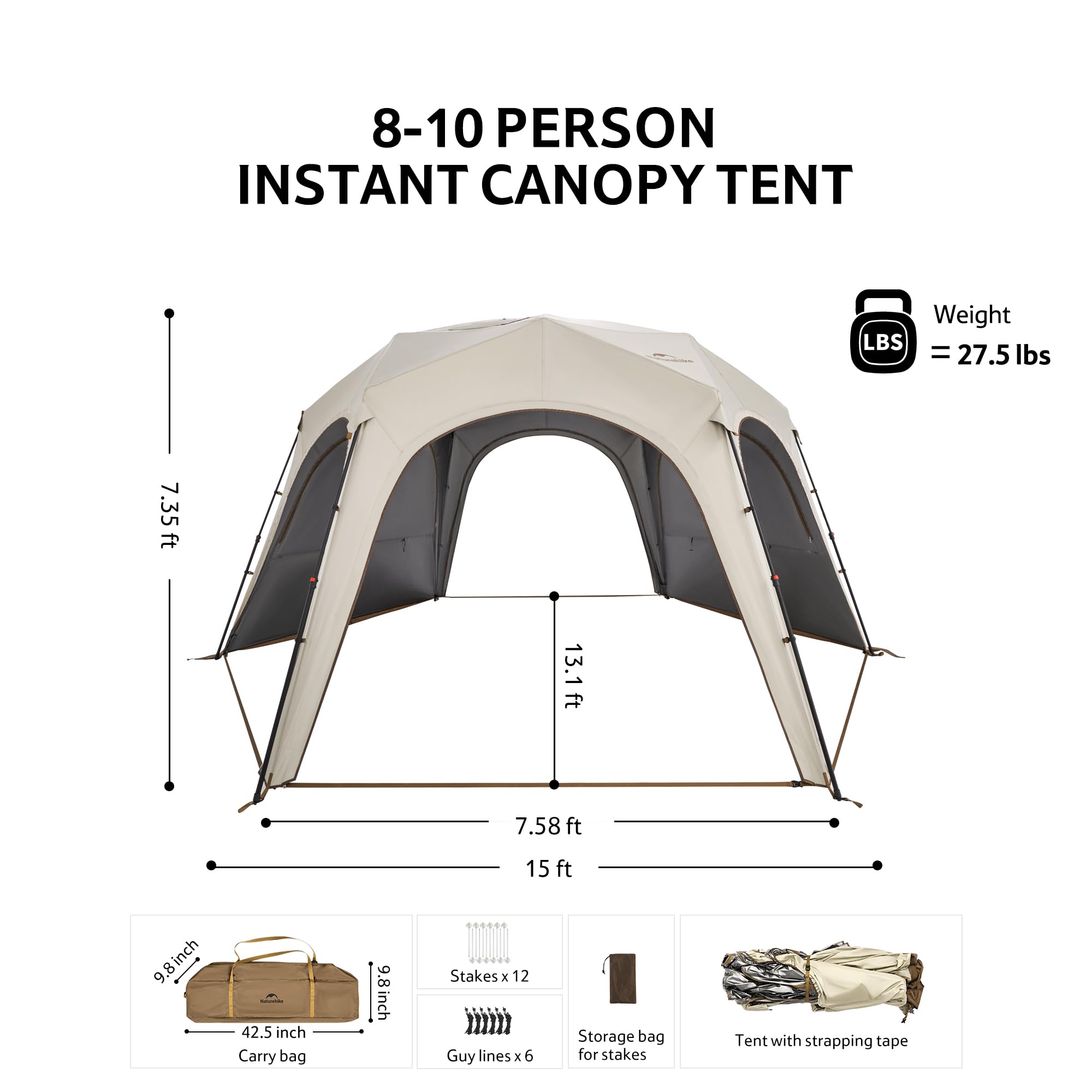 Naturehike Cloud Boundar hexagonal gazebo side view highlighting durable frame and breathable windows