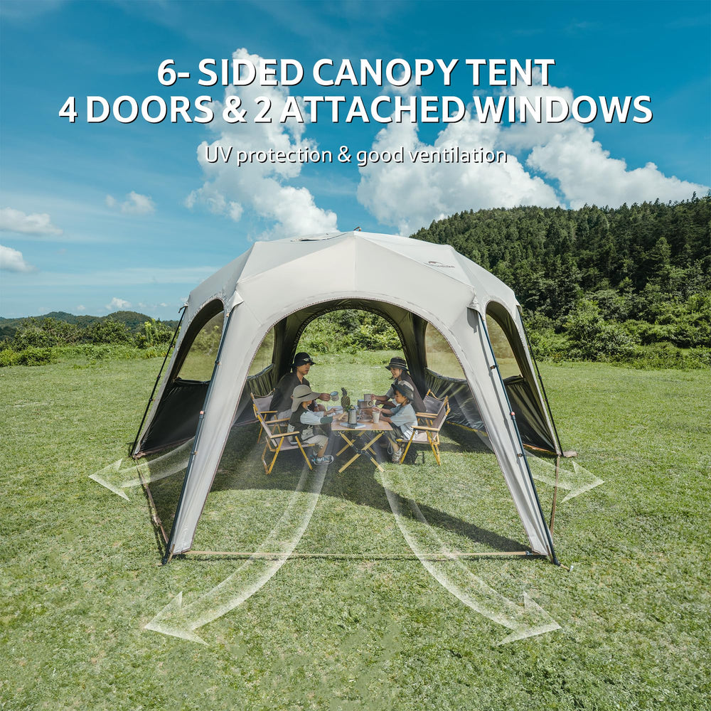 Naturehike Cloud Boundar hexagonal gazebo in use at outdoor event suitable for tailgating
