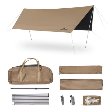 Naturehike Cloud Skies tarp setup demonstrates quick, stable shelter for group camping.