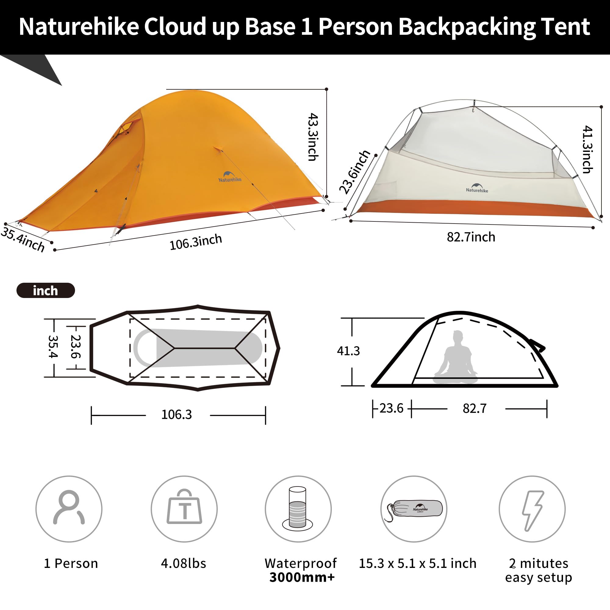 Naturehike Cloud-Up 1 Person Tent packed size highlights its ultra-compact footprint.