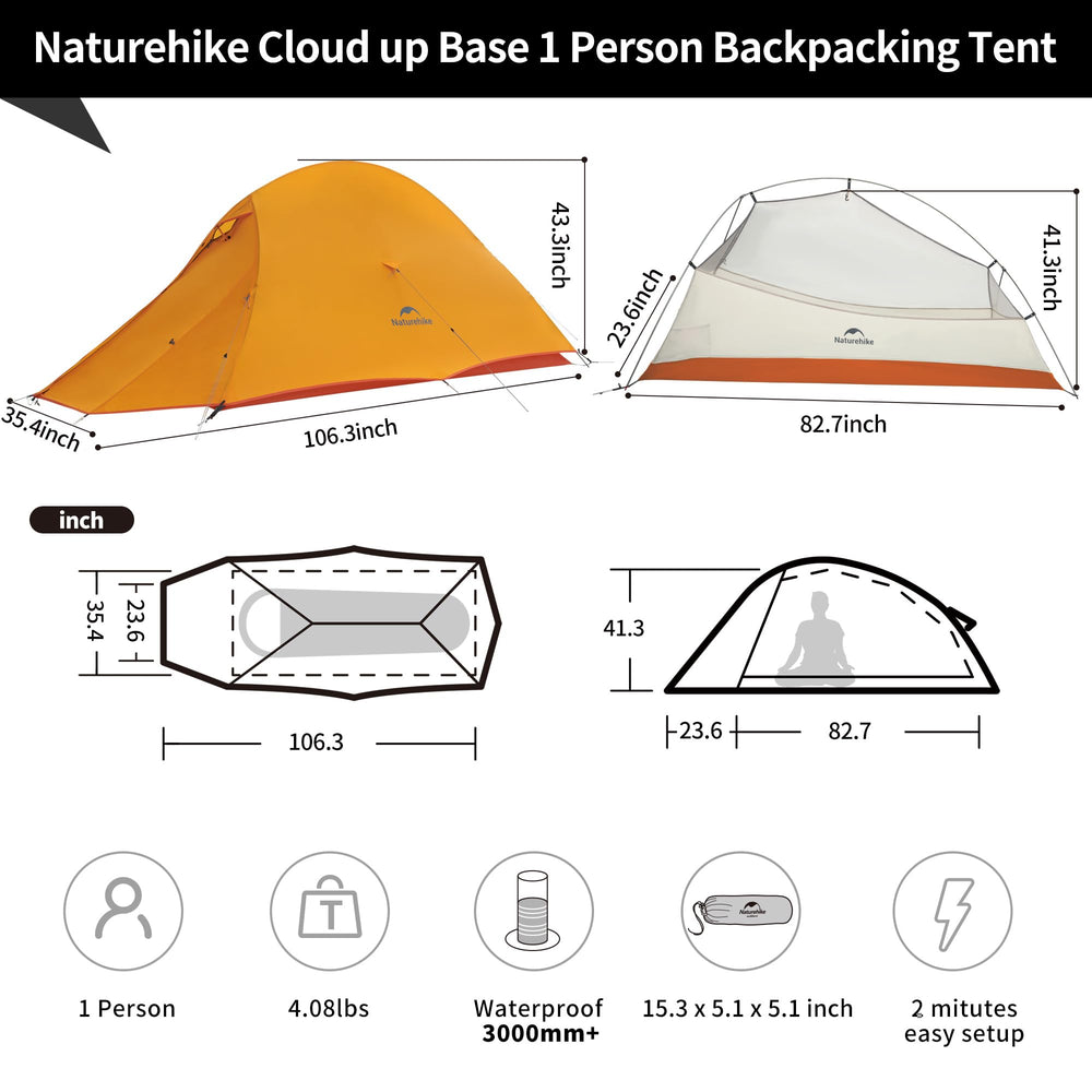 Naturehike Cloud-Up 1 Person Tent packed size highlights its ultra-compact footprint.