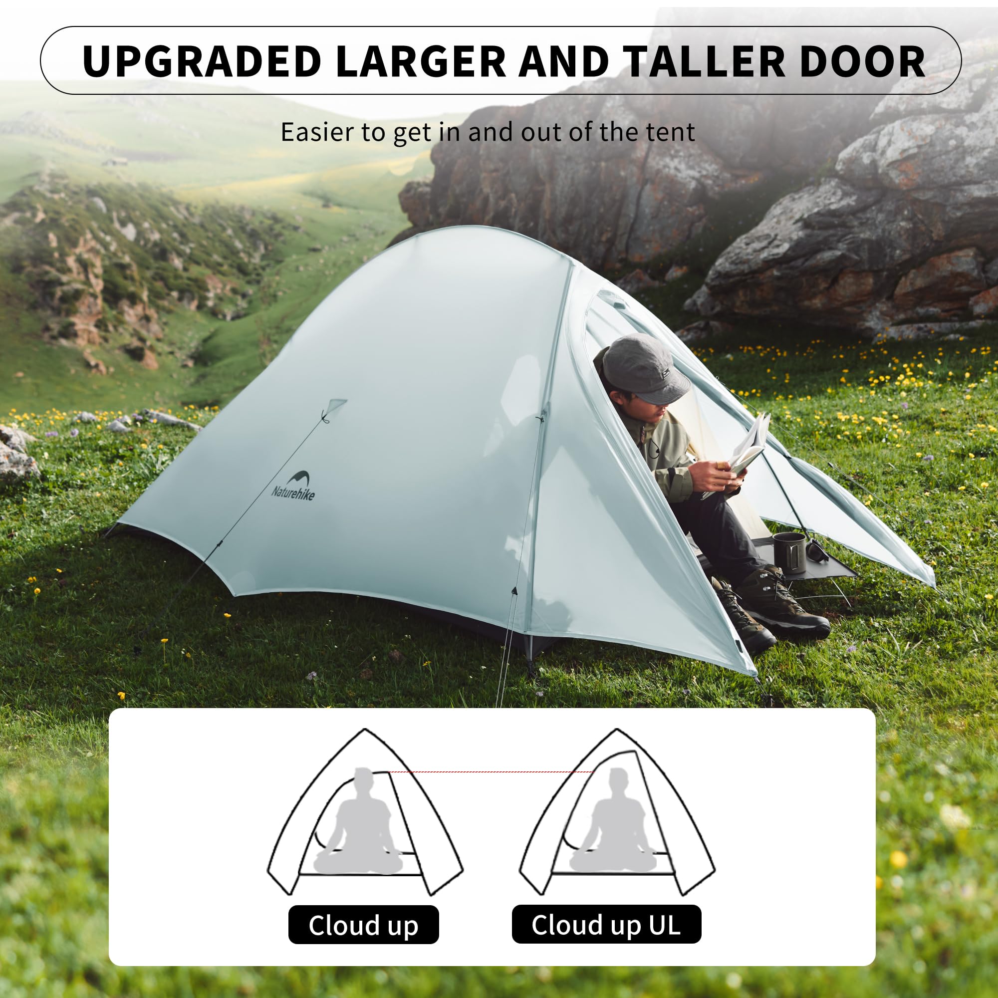 Naturehike Cloud-Up 1P aluminum poles reinforce wind-ready setup