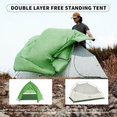 Naturehike Cloud-Up 1P double-layer design boosts airflow and offers standalone sun shelter.