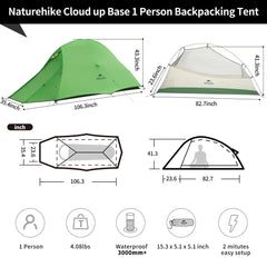 Naturehike Cloud-Up 1P tent packed for backpacking shows ultralight, compact form for travel.