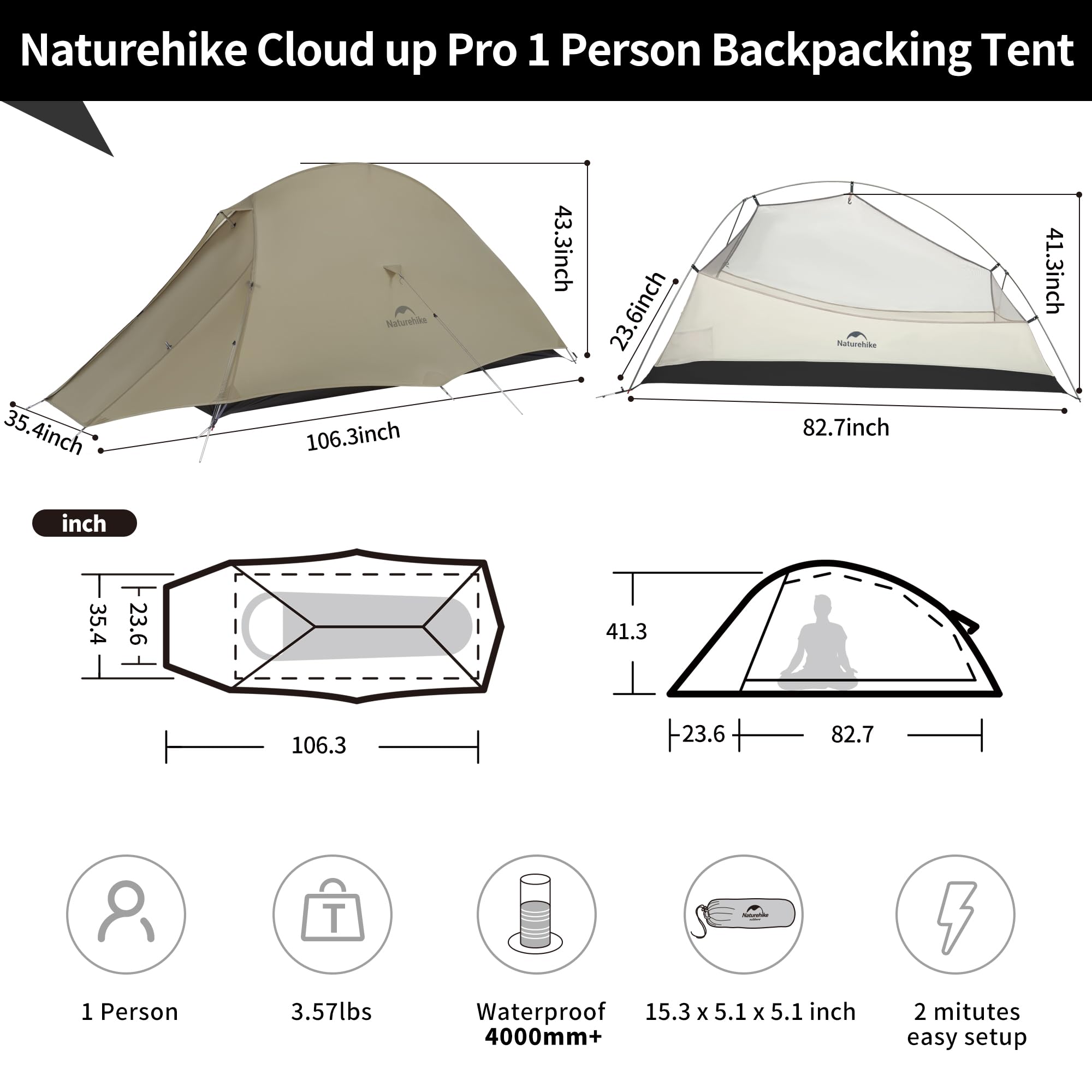 Naturehike Cloud-Up 1P tent dual-entrance design for quick entry during roadside stops.