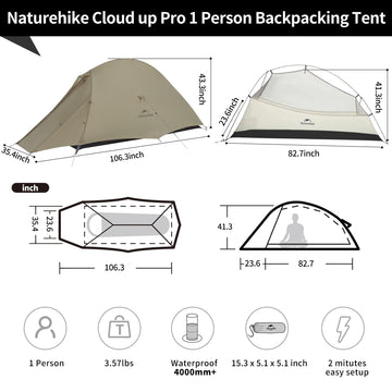 Naturehike Cloud-Up 1P tent dual-entrance design for quick entry during roadside stops.