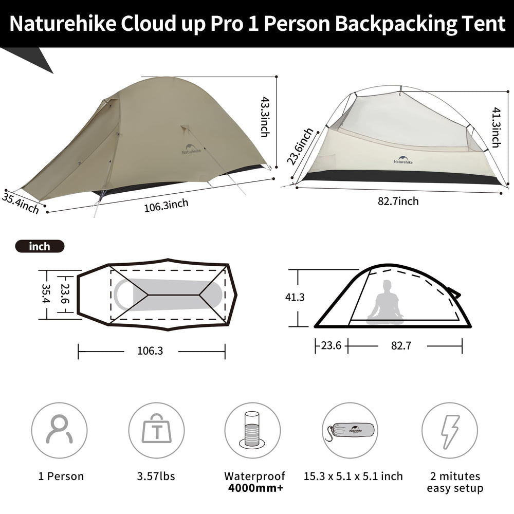 Naturehike Cloud-Up 1P tent dual-entrance design for quick entry during roadside stops.