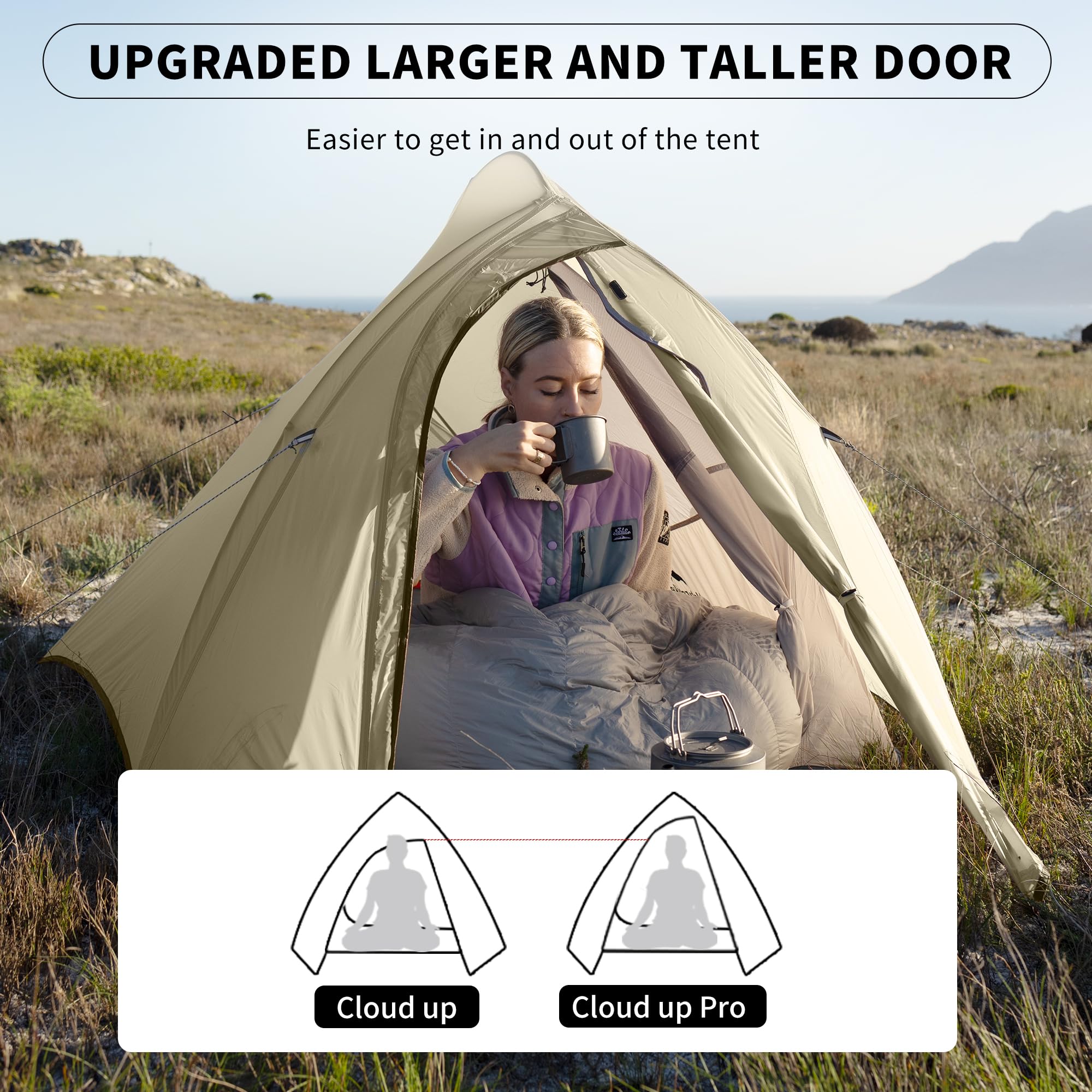 Naturehike Cloud-Up 1P tent with footprint and stakes for ready-to-go outdoor trips.