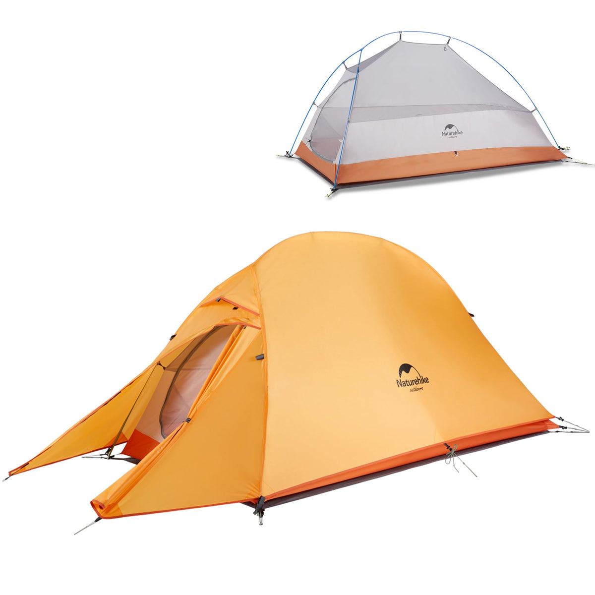 Naturehike Cloud-Up 1P tent front view highlights spacious solo shelter for backpackers.
