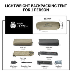 Naturehike Cloud-Up 1P tent interior shows dry, airy space with ventilation window.