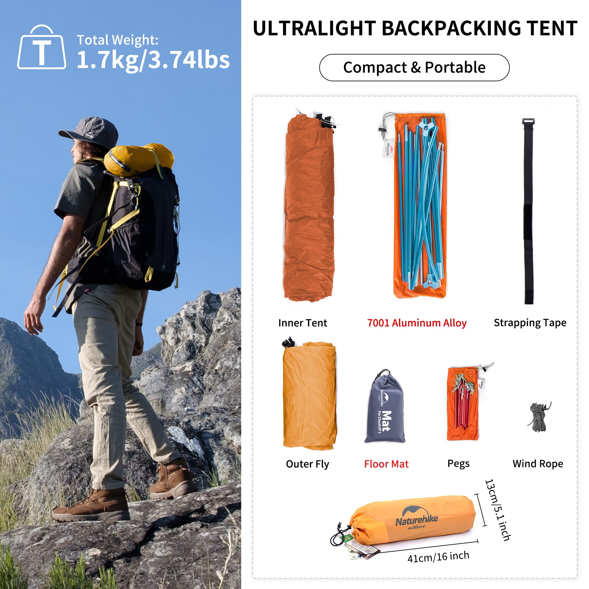 Naturehike Cloud-Up 1P tent YKK zipper detail supports durable, smooth opening and closing.