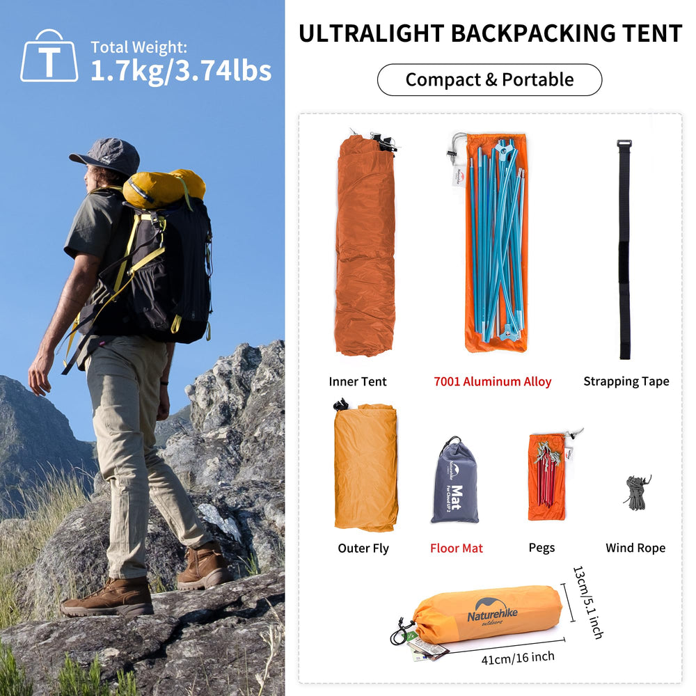 Naturehike Cloud-Up 1P tent YKK zipper detail supports durable, smooth opening and closing.