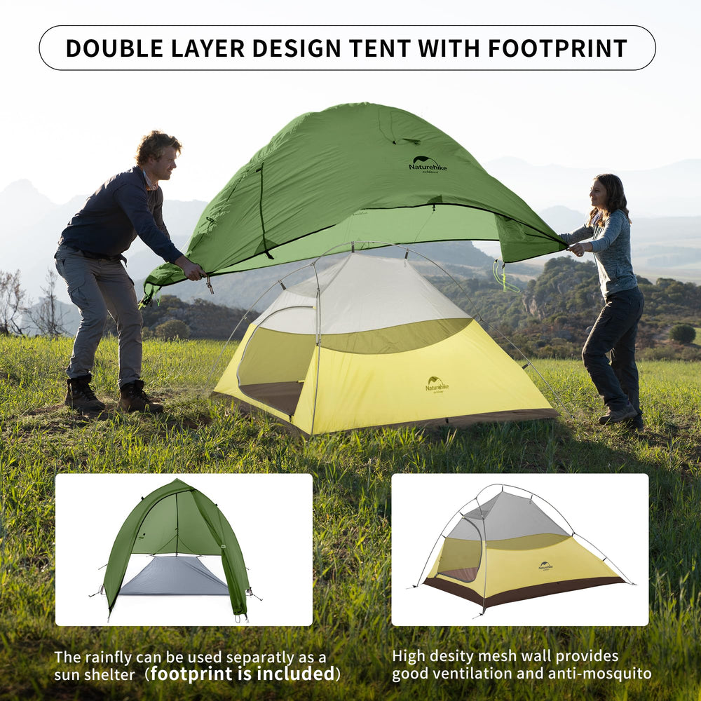 Naturehike Cloud-Up 2-Person tent durable 7001 aluminum poles for sturdy shelter.
