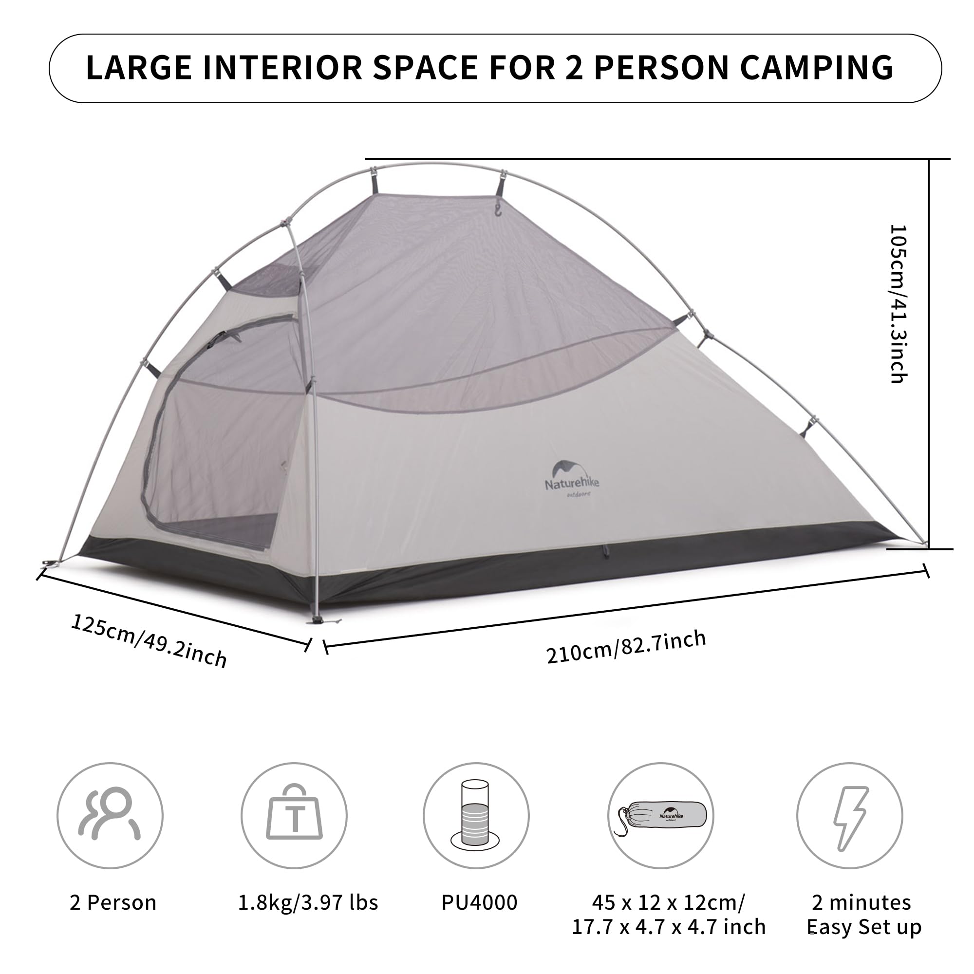 Naturehike Cloud-Up 2P tent interior highlights spacious two-person living and easy movement.