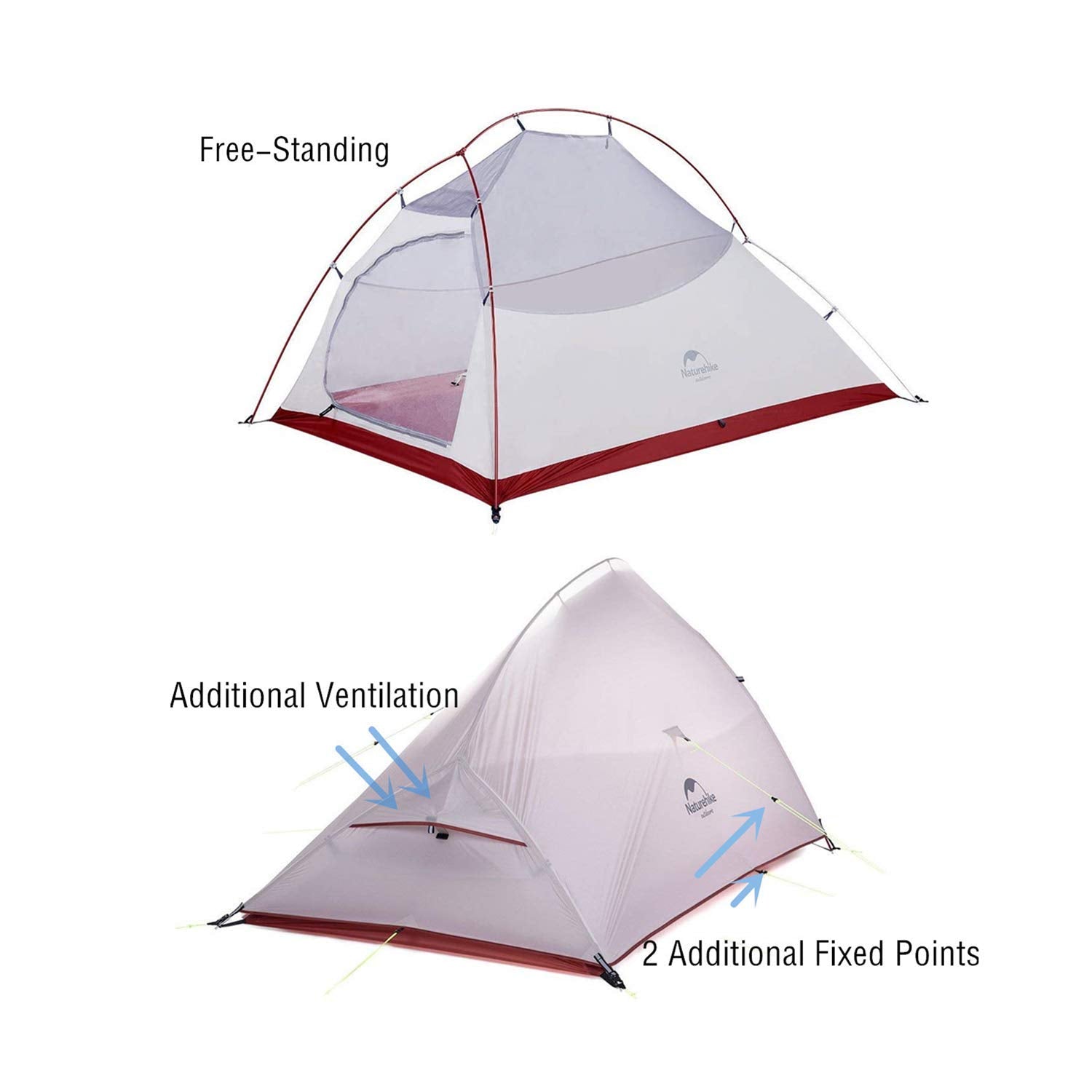 Naturehike Cloud-Up 2P tent being pitched with freestanding frame
