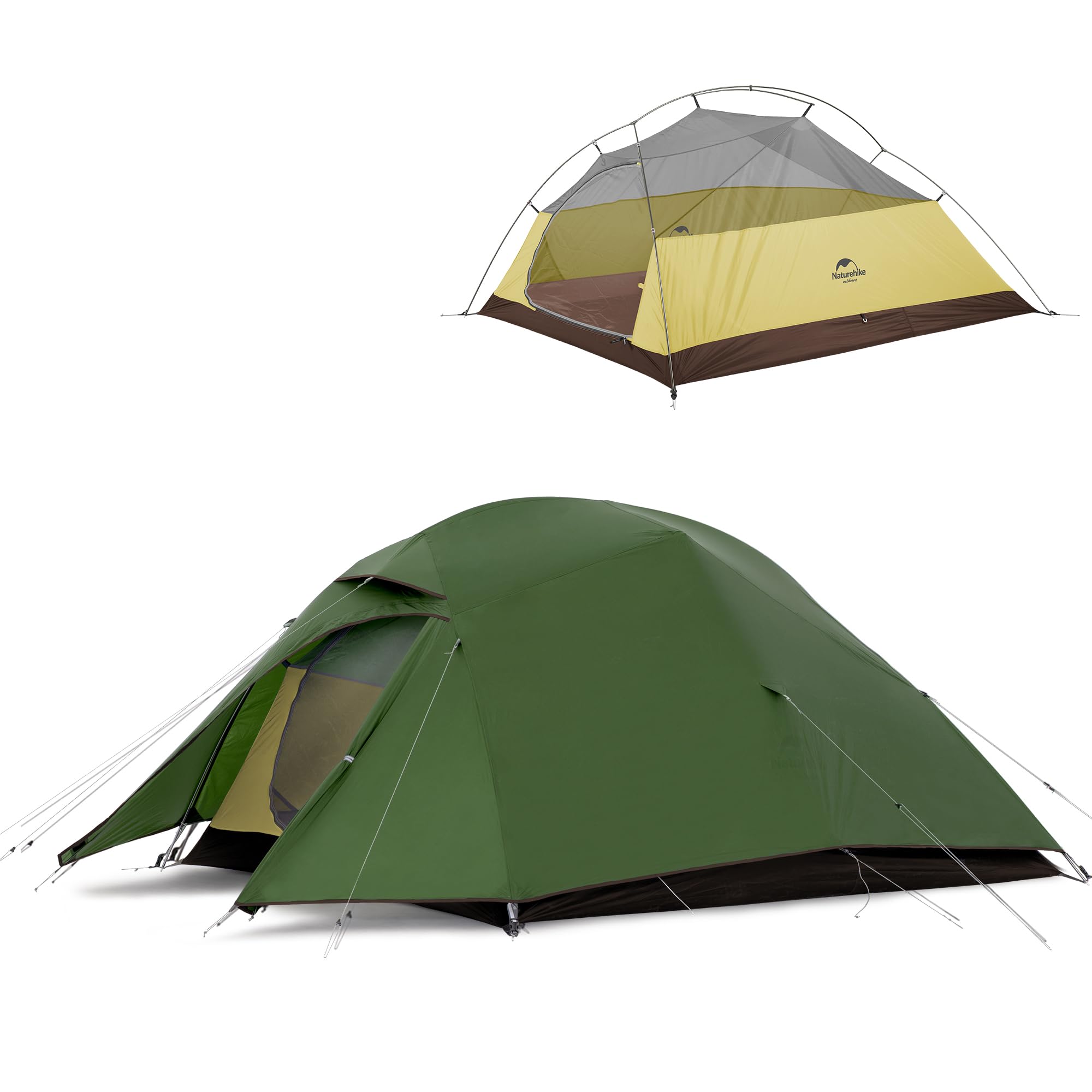 Naturehike Cloud-Up 3-Person tent vestibule storage helps organize gear on front porch.