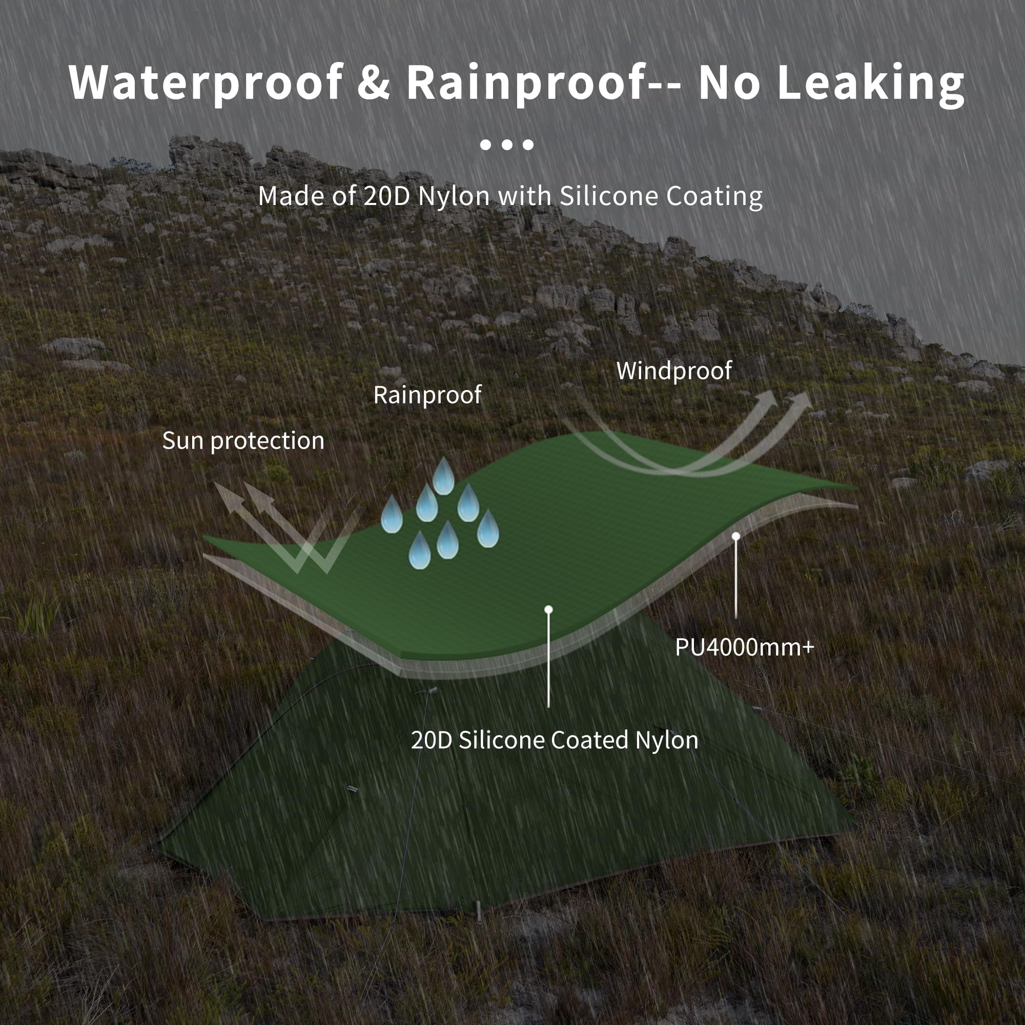 Naturehike Cloud-Up 3-Person tent waterproof coating keeps inside dry during rain.