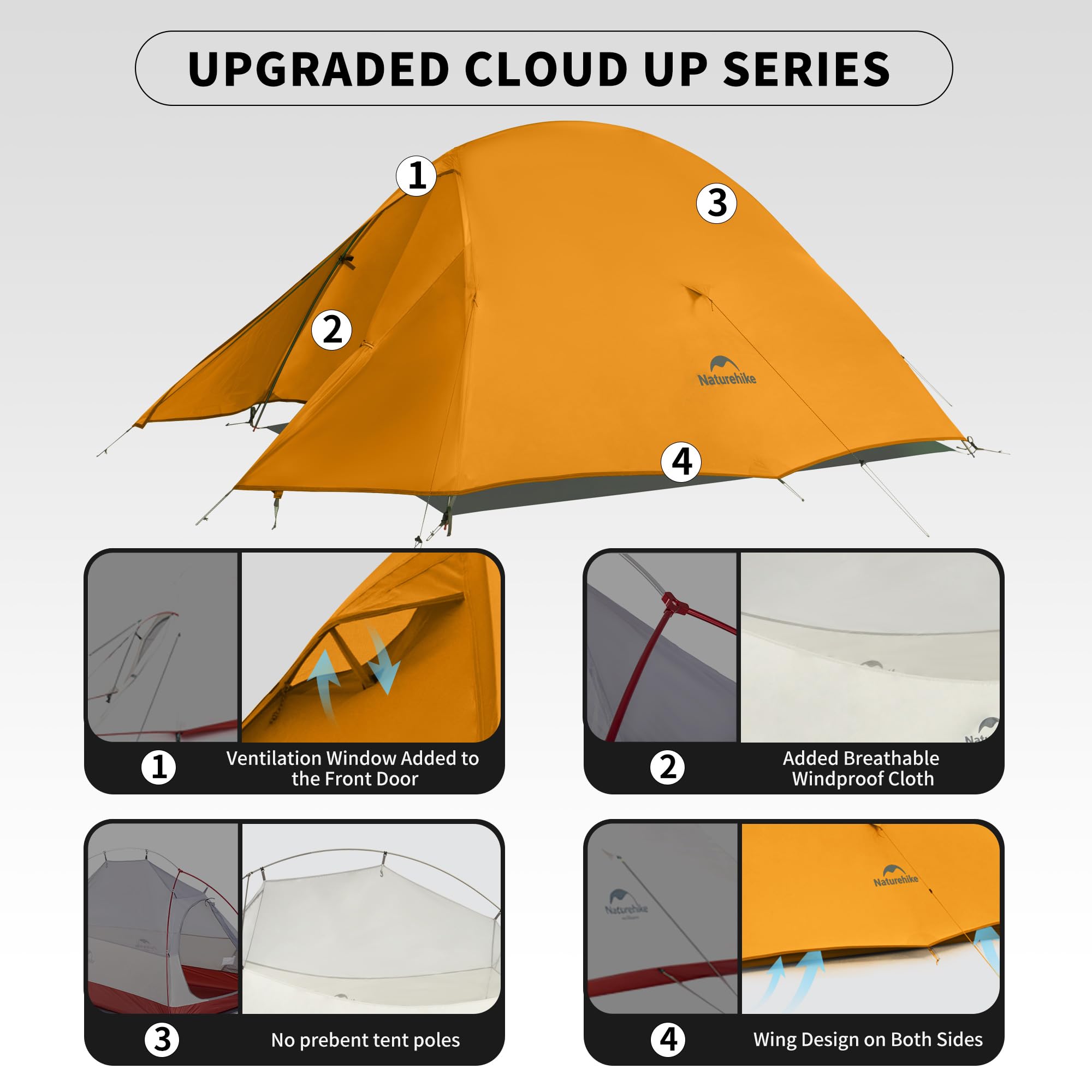 Naturehike Cloud Up Base interior with two sleepers showcasing ample headroom and ventilation