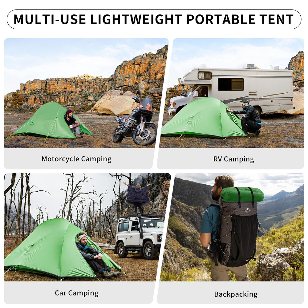 Naturehike Cloud-Up double-layer system improves airflow and comfort.