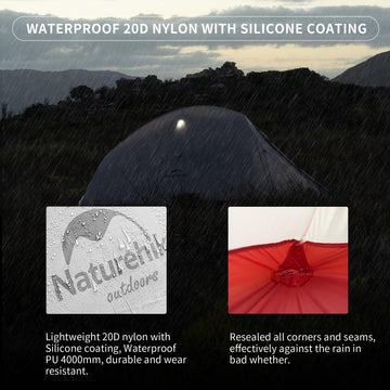 Naturehike Cloud-Up double-layer design with mesh inner tent promoting airflow.