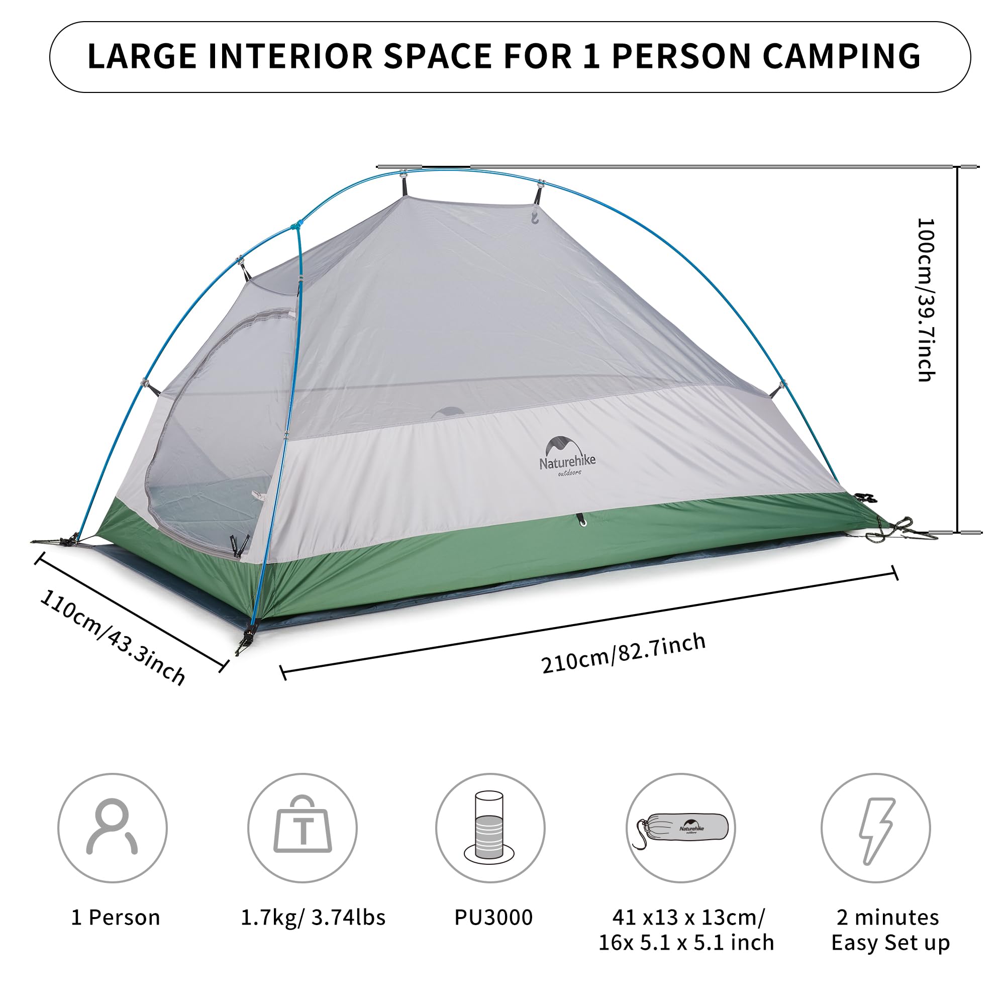 Naturehike Cloud-Up 1P tent setup with aluminum poles in minutes.