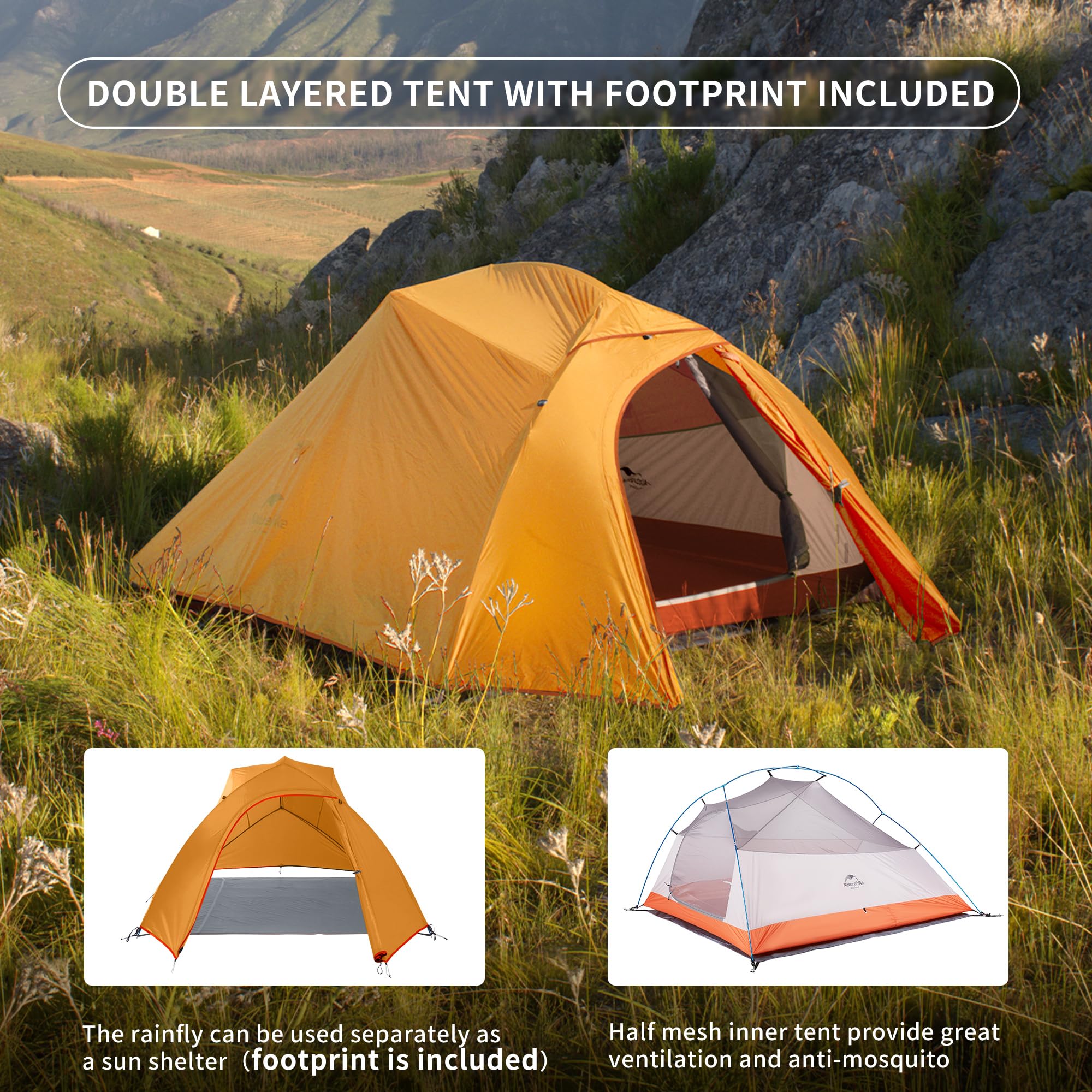 Naturehike Cloud-Up footprint included simplifies setup and protects the tent floor.