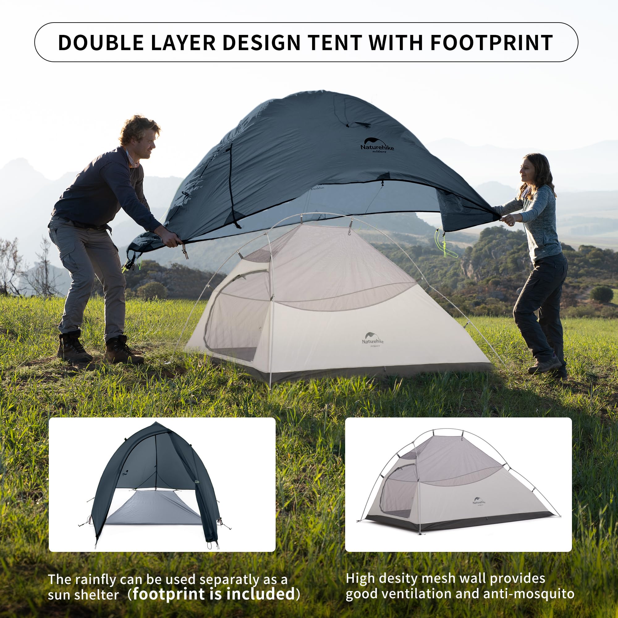 Naturehike Cloud-Up footprint included ensures quick setup and protected tent floor.