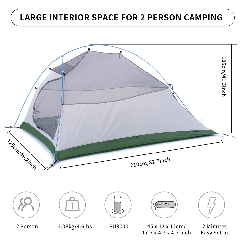 Naturehike Cloud-Up interior spacious enough for two to sleep comfortably.